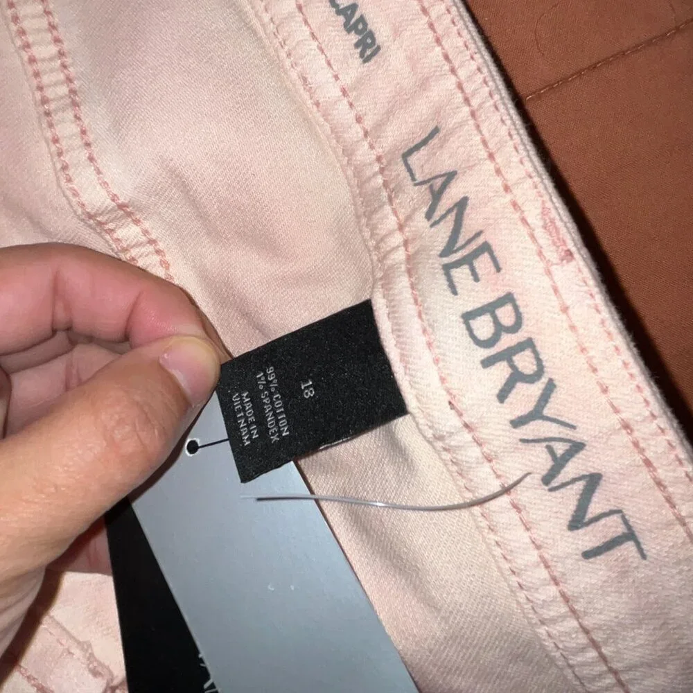 NWT Lane Bryant Pink Denim Capi With Frayed Hem Size 18